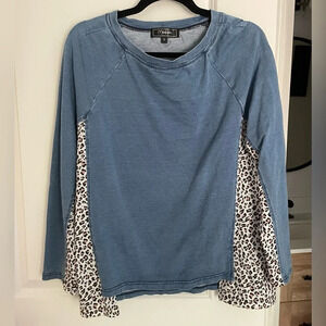 Minkas Denim & Leopard Print Blouse